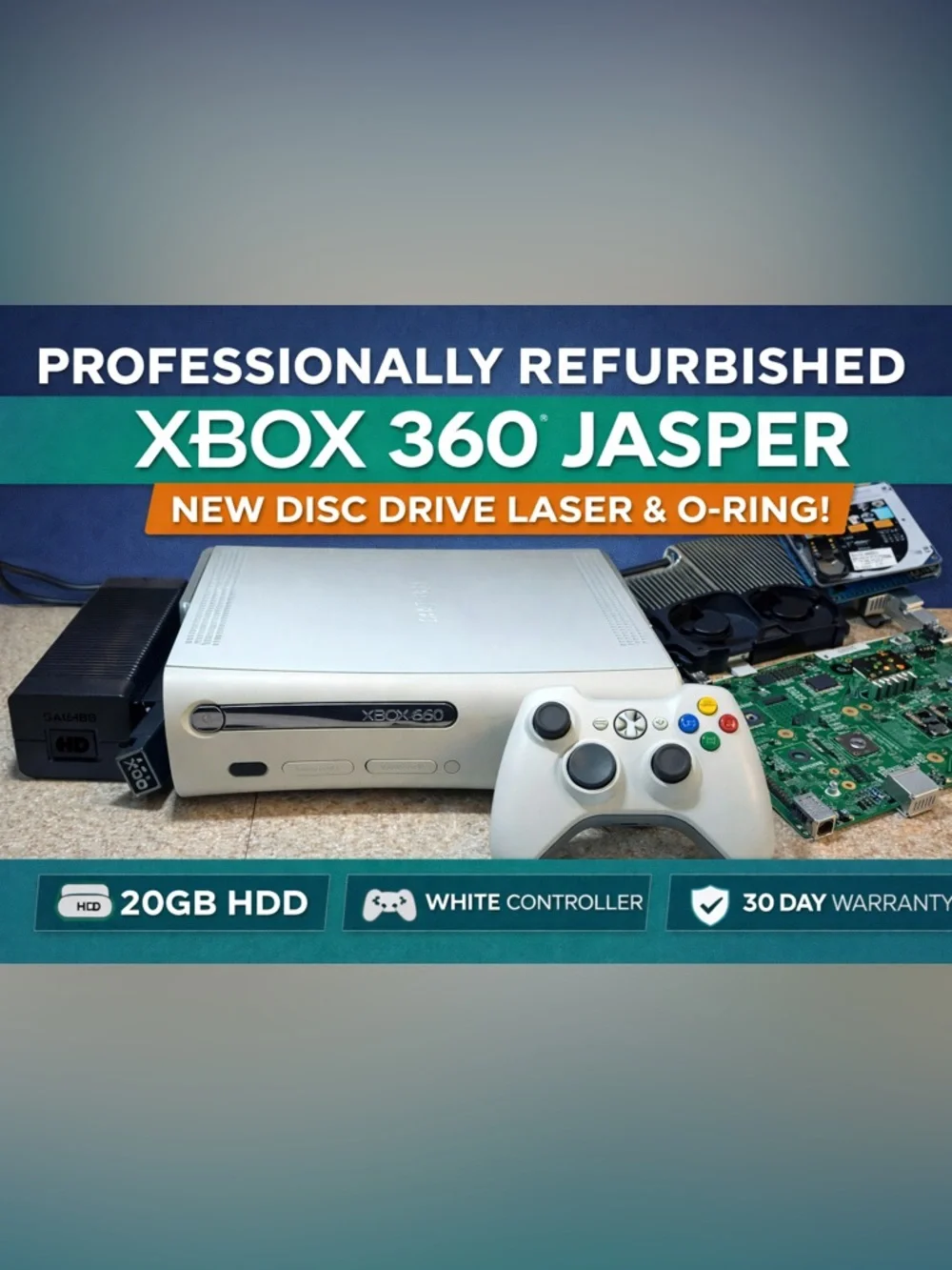 Refurbished Xbox 360 Jasper Console Bundle White Controller & warranty